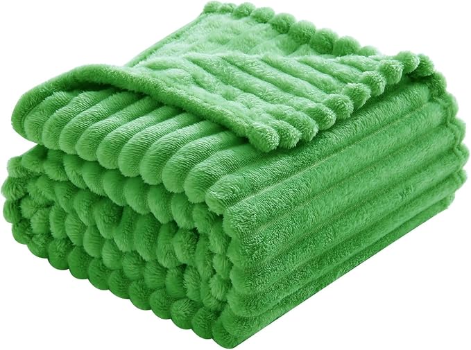 Bright Green Fleece Throw Blanket 50”×60” for Couch Sofa Livingroom | Super Soft Cozy Plush Microfiber Flannel Bed Blanket Striped Design Lightweight Home Decor Gifts for Adults Mom Women