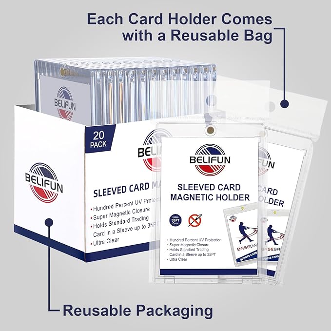 20-Pack One Touch Sleeved-Card Magnetic-Holders - 35PT Trading Card Holders, UV Protection Clear Acrylic Card Cases, Magnet Case Protectors for Game Cards, Baseball Cards, Sports Cards, Standard Cards