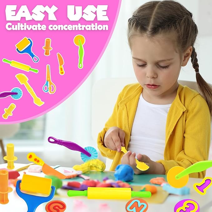 Playdough Tools Set, 58 Pcs Play Dough Sets for Kids Ages 4-8, Creative Play Dough Accessories with Clay Cutters, Roller, Molds, Safety Scissors, Educational Toys for Boys Girls