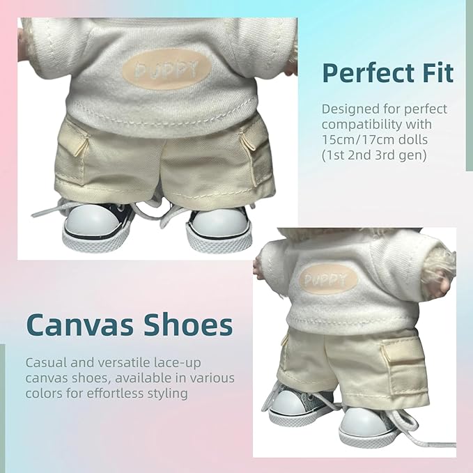 2 Pairs 17cm Doll Shoes, Lace-Up Canvas Sneakers Mini Shoes for 17cm Dolls, Fingerboard Shoes, Mini Finger Shoes, Clothing Accessory for 6.7in Dolls (Black & Blue)