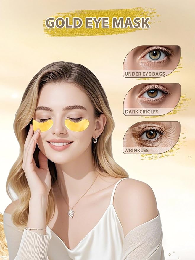 Gold Eye Mask,20 Pairs Golds Eyes Patches,Collagen Moisten Gold Eye Patches for Puffy Eyes,Reduce Dark Circles,Bags,Wrinkles,Under the Eye Self Care