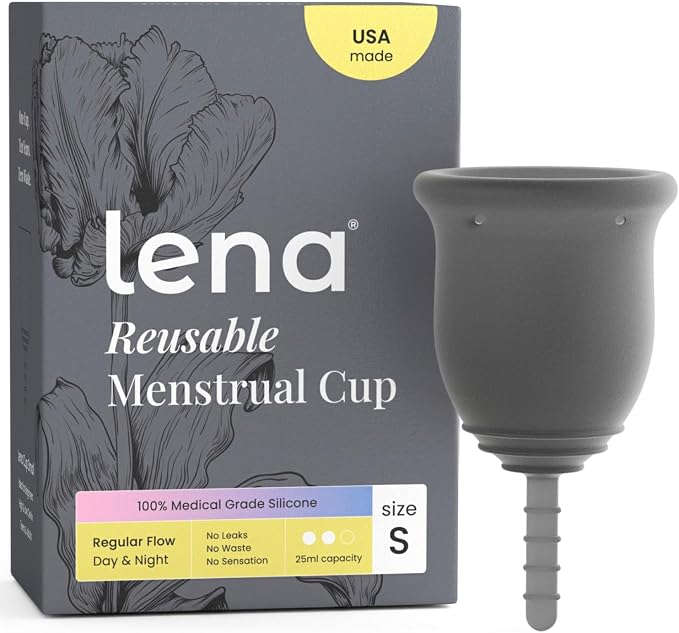 Lena Menstrual Cup Original - Soft Medical-Grade Silicone Period Cups for Women Light and Medium Flow, Reusable 12-Hour Leak-Free Comfort, Beginner-Friendly Feminine Care - Small, Gray