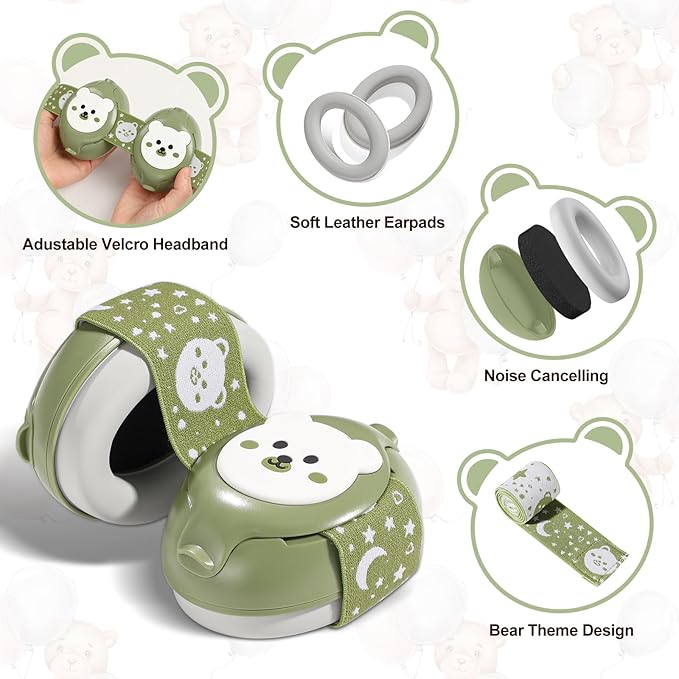 Baby Earmuffs-Infant Ear Protection for Babies 0-36 Months, 25dB NRR Baby Noise Cancelling Headphones with Little Bear Design,Baby Flight Essentials for Travel/Improves Sleep/Outdoor