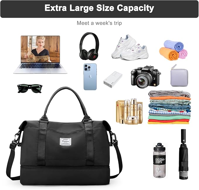 Travel Duffel Bag, Carry On Overnight Weekender Bags for Women | Travel Bag with Wet Pocket & Trolley Sleeve, For Spirit Airlines 18x14x8 Personal Item Bag