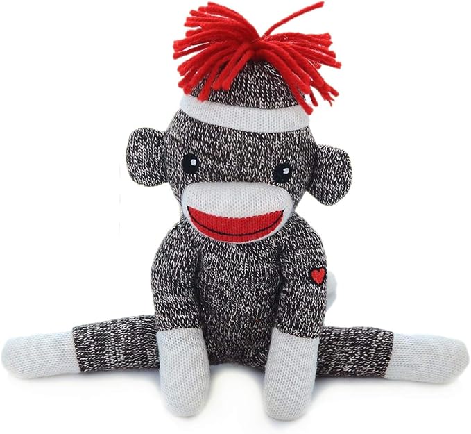 Plushland Adorable Sock Monkey 8 Inches Tall - Soft Realistic Plush Knitted Stuffed Animal Toy Gift - for Kids, Babies, Teens, Girls and Boys (Brown)