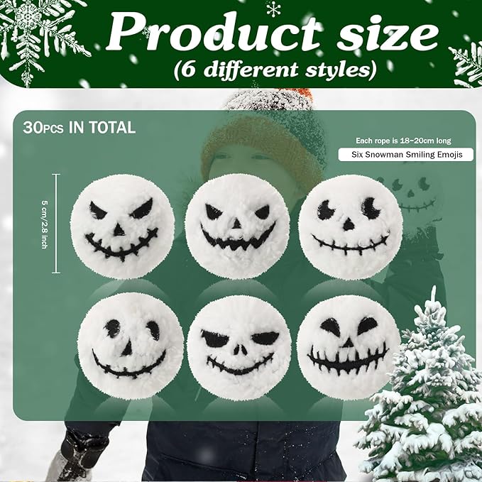 Zhanmai 30 Pcs Halloween Soft Balls for Fights Indoor, Plush Jack O Face Snowman Ball Reusable Soft Stuffed Fake Balls Indoor Outdoor Game for Winter Fight Happy Halloween Decoration(2 Inch, Horrific)