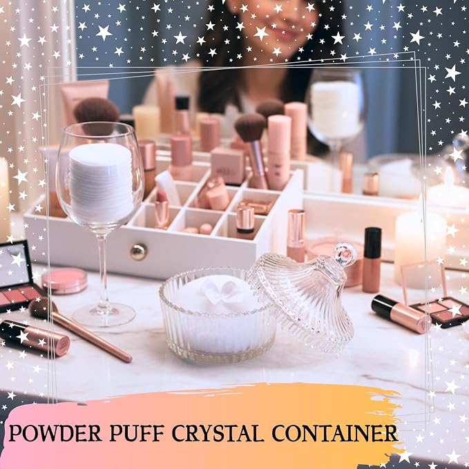 2 Pcs Large Body Powder Puff and Container Powder Container with Puff Powder Puff Crystal Container Soft Washable Reusable Velour Face Body Glitter Powder Puff Wet Dry Makeup (White 1)