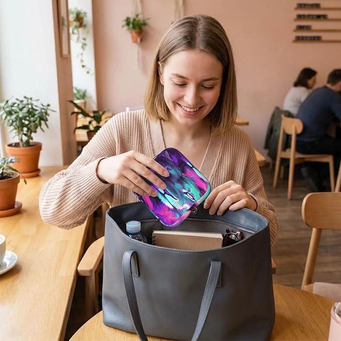 Portable Sanitary Napkin Pouch Rainbow Neon Lion Purple, Cute Polyester Feminine Care Bag with Zipper, Ideal Gifts for Ladies Outdoor Travel