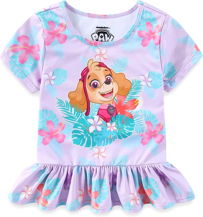 Paw Patrol Nickelodeon Skye Girls UPF 50+ Rash Guard Shirt and Bikini Bottom Two Piece Swimsuit Set for Toddler and Big Kids