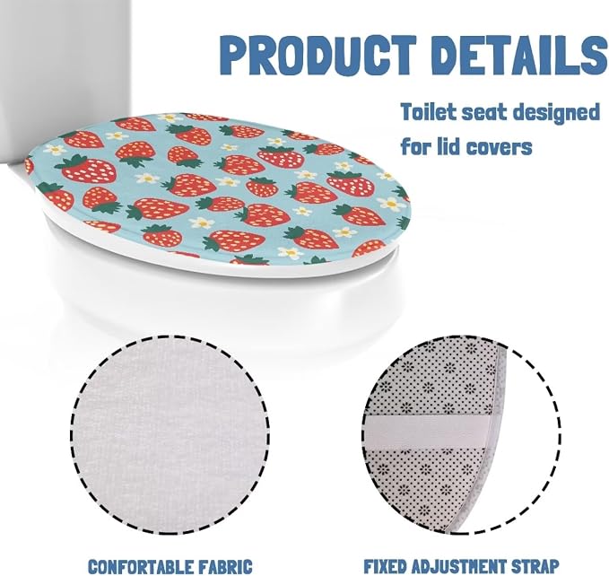 Strawberry Toilet Seat Cover, Bathroom Accessories Fits Most Round and Elongated Toilet Seats, Flannel Comfortable Toilet Lid Cover