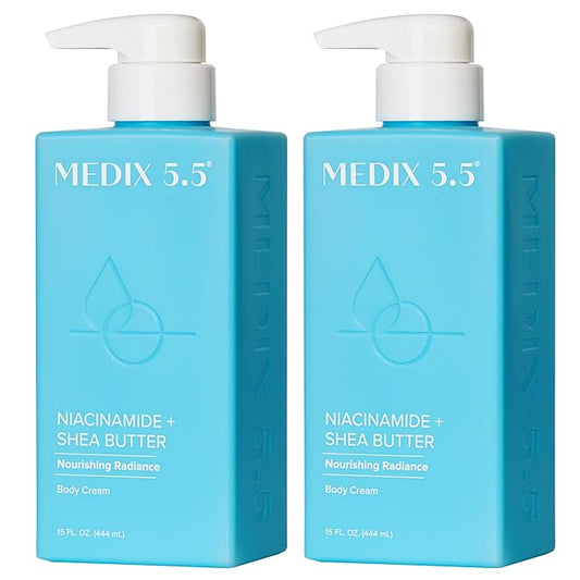 MEDIX Fragrance Free Niacinamide Face Moisturizer + Shea Butter Cream For Face & Body Lotion | Anti Aging Skin Care Firming Cream For Wrinkles, Dark Spots, Large Pores, 15 Fl Oz, 2-Pack
