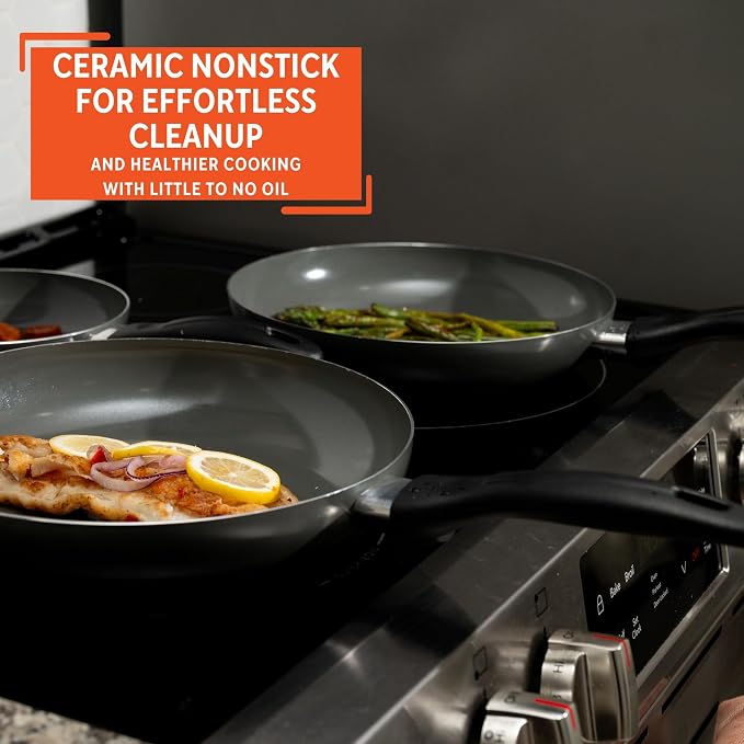 IMUSA 3 Piece 7, 9 & 11 Inch Chef Cera Aluminum Gray Ceramic Fry Pan Set | Ceramic Nonstick Coating, Cool-Touch Handles, Ideal for Sautéing and Searing, Great for Everyday Home Cooking