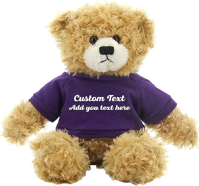 Customized Beige Brandon Bear - 12 inch Personalized Stuffed Bear Plush Toy - Perfect Custom Shirt Bear Gift for Graduation Valentines Graduation Easter Holidays (Purple Shirt)