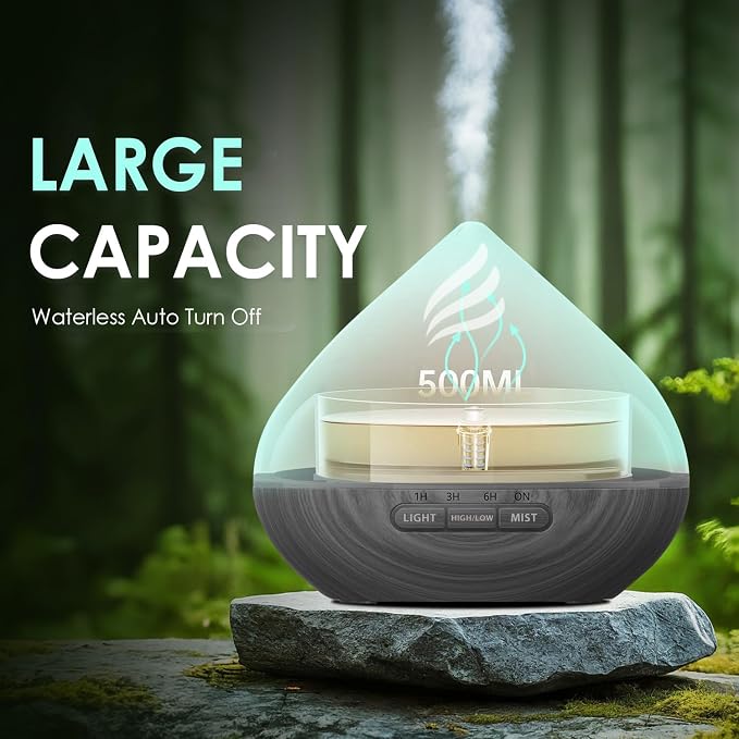 Essential Oil Scent Diffuser: 500ML Aroma Diffuser for Home Bedroom - 14 Colors LED, Remote Control, Ultra-Quiet Cool Mist Scent Diffuser with Timer for Family - Grey