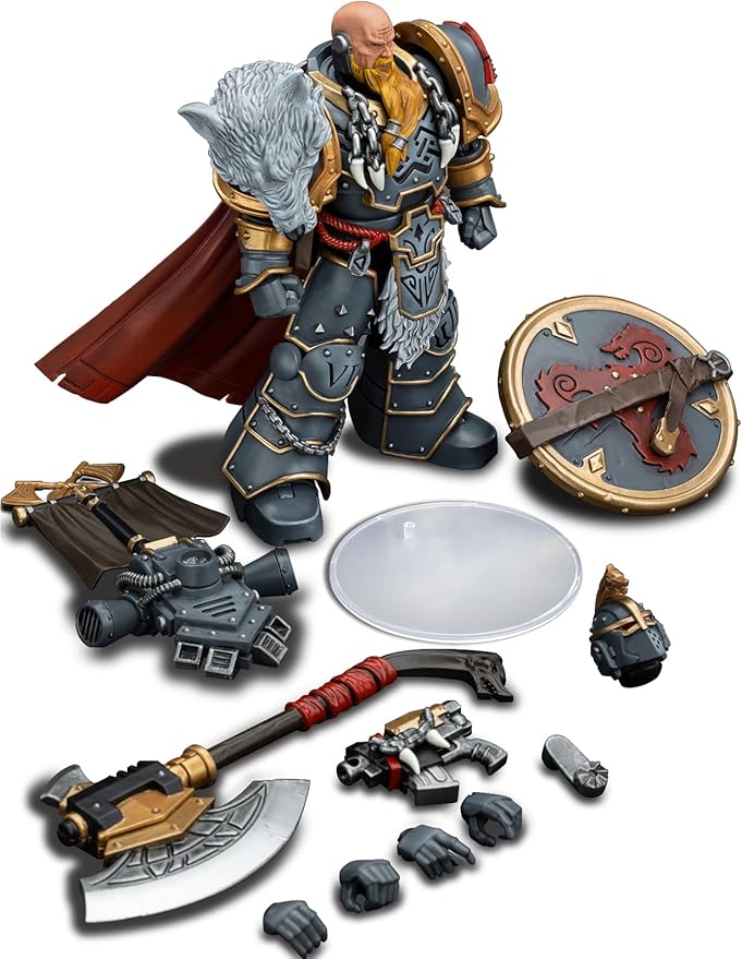 JOYTOY Warhammer 40K 1/18 Action Figures, Space Wolves Legion Praetor with Power Axe and Combat Shield Pistol for Collectors & Decor, Ideal Gift for Christmas, Character Figure - JT-00133