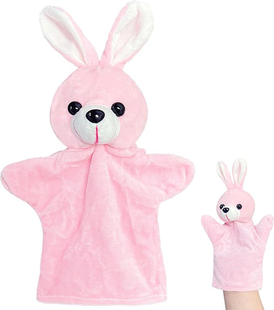 Bunny Hand Puppets for Kids and Toddlers Party Favors (1 Pack), Farm Animals Plush Toys, Bunny Puppet Stuffed Animals, Rabbit Hand Puppet for Class Role Play, Easter Basket Stuffers and Egg Fillers
