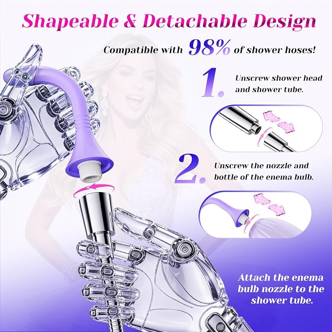 Enemas Anal Douches for Men Women - Shower Enema Bulb Douche Kit, 16.9oz | Lifetime Warranty; Shapeable Nozzle; Anti-backflow; Reusable Soft Silicone; Large Capacity; Compatible with 98% Shower Hoses;