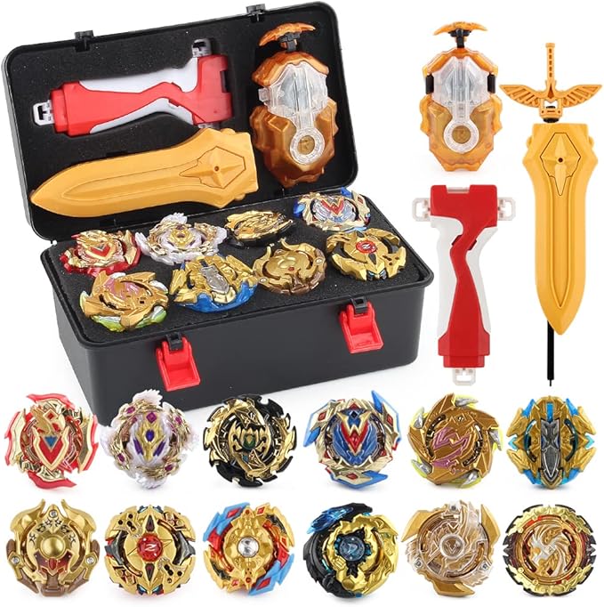 Battling Top Burst Launcher Game Set, 12 Spinning Tops Burst Gyros 2 Launchers with Storage Box Great Birthday Present for Boys Age 6 8 9 10+