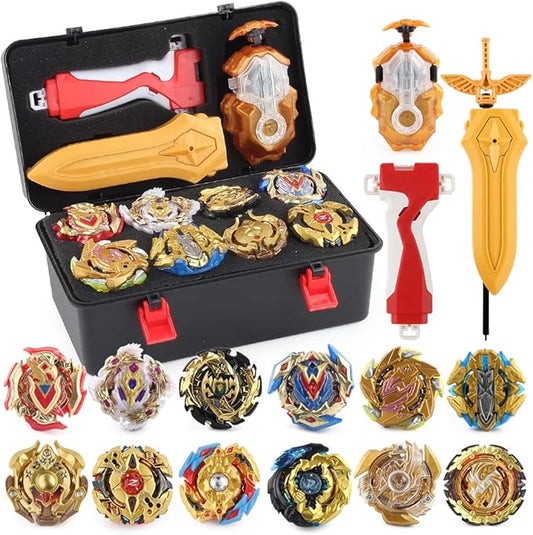 Battling Top Burst Launcher Game Set, 12 Spinning Tops Burst Gyros 2 Launchers with Storage Box Great Birthday Present for Boys Age 6 8 9 10+