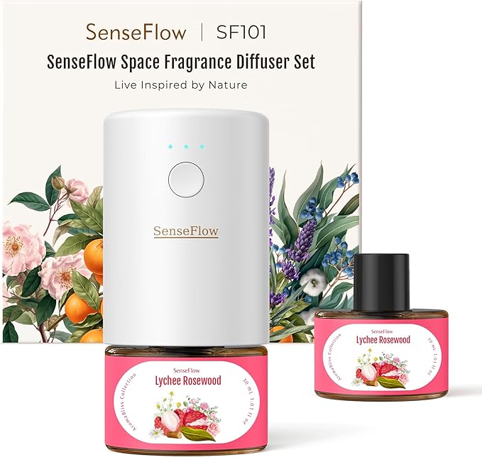 Essential Oil Refill 1.02oz/30ml - Free SF101 Waterless Aromatherapy Diffuser, Covers 1000 Sq Ft, 120-Day Natural Scent,Lychee Rosewood