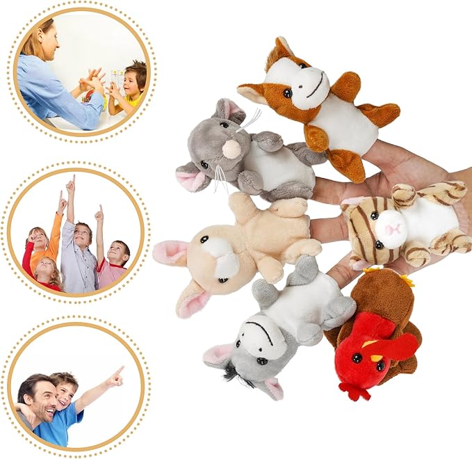 Farm 6pcs Finger Puppets Set, Cute Animal Puppet Mini Hand Puppets Role-Playing Story Animal Soft Plush Toy for Kids cat, Mouse, Horse, Rabbit, Donkey, Turkey(farm02)