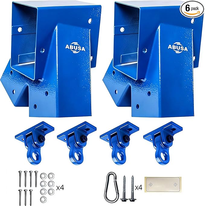 ABUSA Heavy Duty Swing Sets Brackets Including 2 Blue A-Frame Swing Set Brackets and 4 Swing Hangers for Playground Equipment Mounting Parts Hardware Included (Blue006)