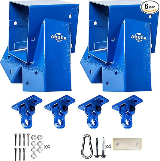 ABUSA Heavy Duty Swing Sets Brackets Including 2 Blue A-Frame Swing Set Brackets and 4 Swing Hangers for Playground Equipment Mounting Parts Hardware Included (Blue006)