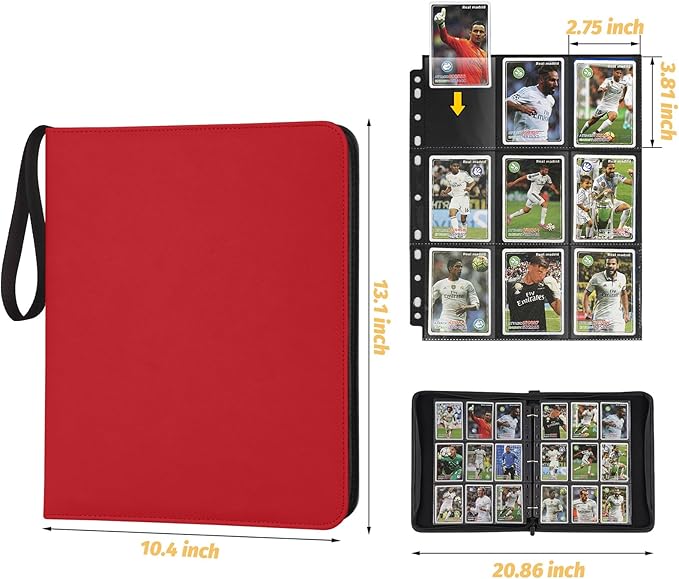 GERMUN 9 Pocket Card Binder, Premium Zip Trading Card Binder, 720 Double Sided Pocket PU Card Collection Binder, Collector Card Album, Card Folder for MTG, TCG, Sports Cards, Game Cards (RED)