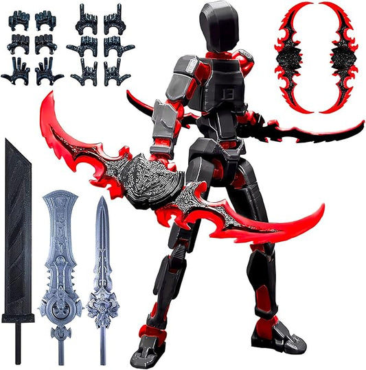 (Assembly Completed) T13 Action Figure, 5.5 Inch 3D Printed Multi-Jointed Movable Dummy 13 Toy,Dummy 13 Robot Action Figure with Lots of Weapons, Black Red