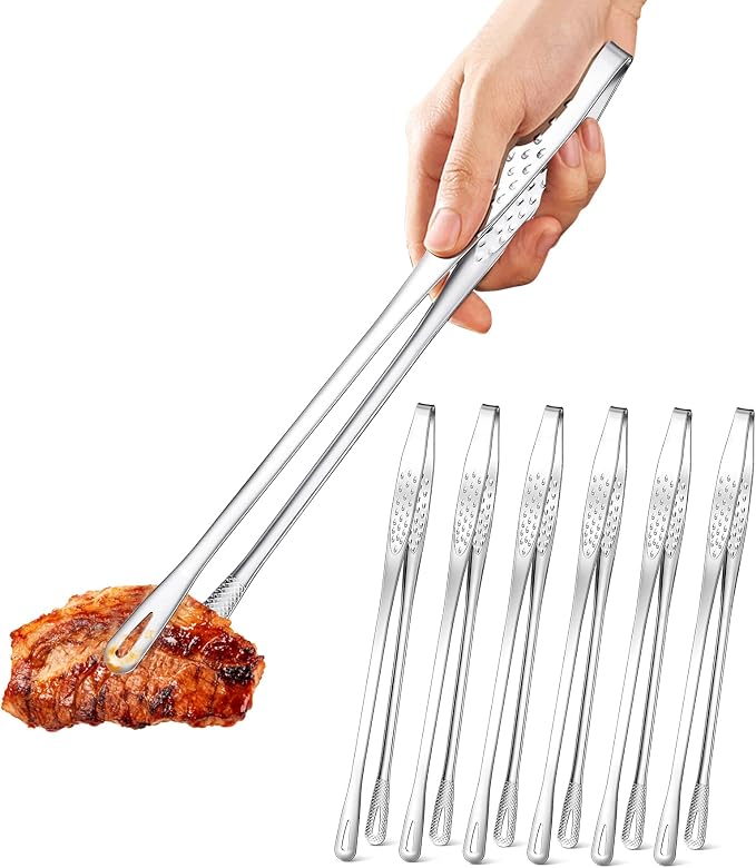 Ugotit 6 Pack Cooking Tongs 11 Inch, Korean BBQ Tongs | Stainless Steel Kitchen Tweezers, Japanese Yakiniku Grill Tongs for BBQ, Frying, Salad, Hot Pot, Food Recycling