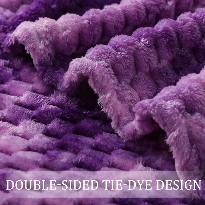Exclusivo Mezcla 3D Fleece Twin Size Blanket for Bed, Tie-dye Purple | Extra Soft Fuzzy Plush Lightweight Bed Blankets, Cozy Fluffy Decorative Blankets for All Seasons, 60x80 Inches
