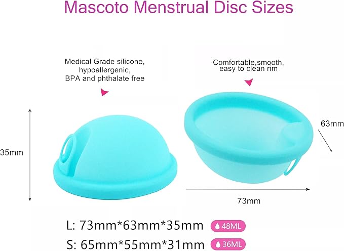 Reusable Menstrual Disc Set (2 Pack) – Soft Medical-Grade Silicone, Leak-Resistant Design, Easy Removal Loop, 12-Hour Wear, Comfortable & Reusable Period Protection with Storage Pouch (Small)