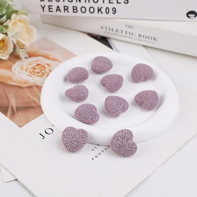 rockcloud Purple Lava Rock Stone Heart Shape Pocket Stones Dyed Lava Rocks Aromatherapy Essential Oil Diffuser Set, 0.9 Inch, 10 Pcs
