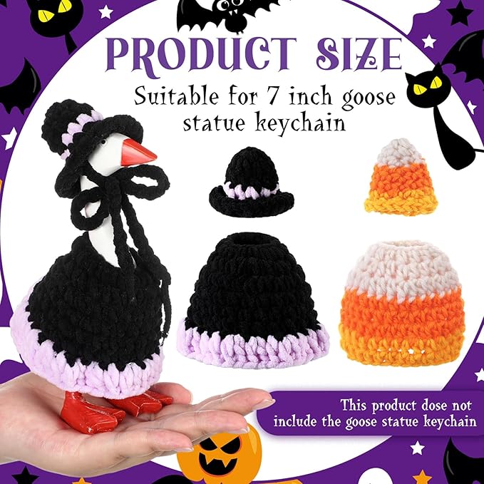 Halloween 7inch Desk Goose Outfits Mini Knitted Costume with Hat for Desk Magnetic Goose Key Holder Halloween Decor (Witch)(2 Sets,Witch and Candy Cone)