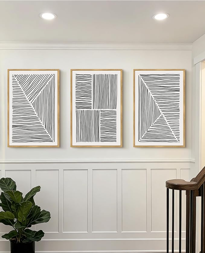 Drsoum Mid-Century Modern Framed Wall Art Large 24x36in Minimalist Abstract Boho Black Line Wall Decor Geometric Artwork Kitchen Dining Room Black Framed