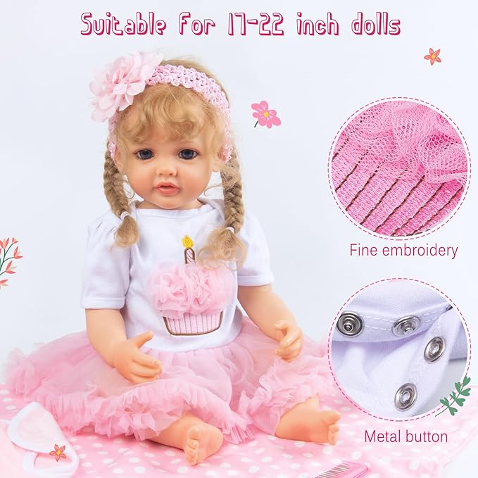 10 Pcs Reborn Baby Doll Clothes Pink Outfit Accessories Set for 20-22 Inch Reborn Doll Girl Newborn Baby with Backpack