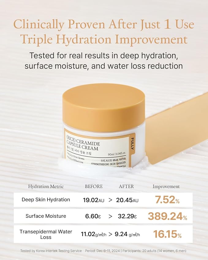 FULLY Rice Ceramide Moisturizing Cream – Deep Hydration Korean Facial Cream with Rice Bran Extract & Ceramide, Strengthens Barrier, Glowing Skin, Fragrance-Free, Vegan& Dermatologist Tested 3.04 fl.oz