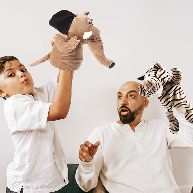 Animal Hand Puppets 10-13 Inch Giant Plush Safari Jungle Animals Hand Puppet Toys Role-Play Toy Puppets for Kids Storytelling Imaginative Pretend Play Teaching Preschool(Safari Jungle Animal)