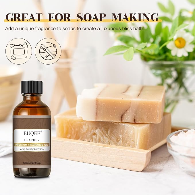 EUQEE 60ML Leather Fragrance Oil with Glass Dropper (2.02 Fl oz) | Essential Oil for Diffuser, Candle Making, DIY Soap