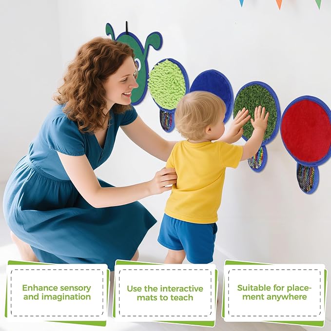 EKEEP Sequin Sensory Wall Panel for Toddlers and Children - Montessori Busy Board, Sensory Toys Pads for Kids with Autism, Autism Toys for Kids Aged 3-12 Sensory Room Must Haves - Caterpillar