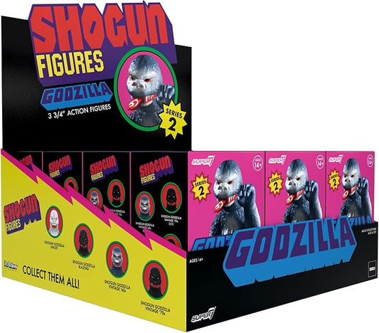 Super7 Toho Shogun Godzilla Blind Box Flat Reaction Figures - (12 Pack) 3.75" Toho Godzilla Action Figures Classic Movie Monster Collectibles and Retro Toys