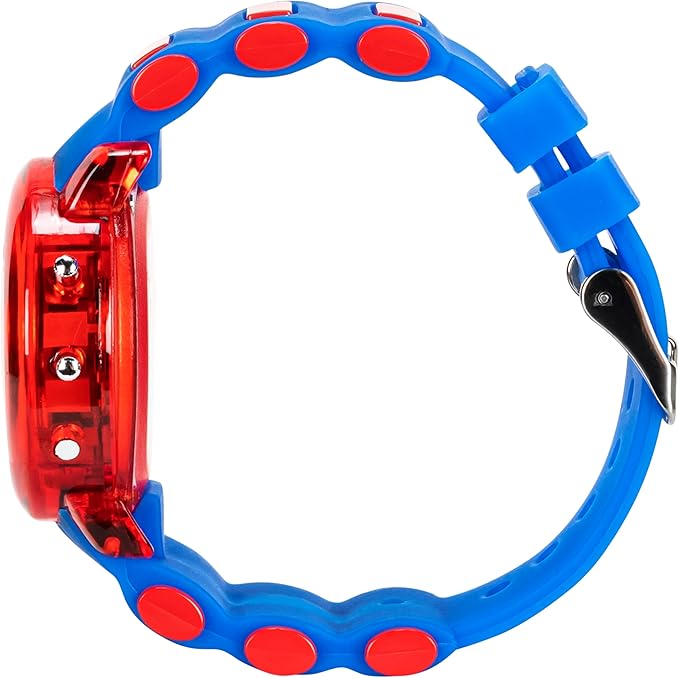Marvel Spider-Man Kids' LCD Watch – Flashing LED Bullet Band, Digital Time Display, Red & Blue Design, Durable Plastic Case, Adjustable Silicone Strap – Fits Wrists 5.5" to 8"