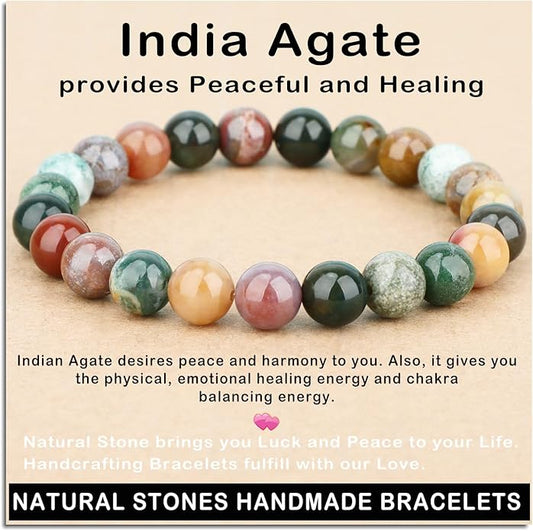 AD Beads Handmade Gemstone Stretch Elastic Bracelet Crystal Healing Reiki Nature's Beauty and Spiritual Essence Unisex