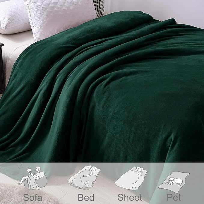 Exclusivo Mezcla Soft Fleece Blanket Twin Size for Bed, Forest Green | 60x80 Inches, Double-Sided Brushed Flannel, Lightweight Plush Cozy Blanket for Home Decor, All Season, Machine Washable