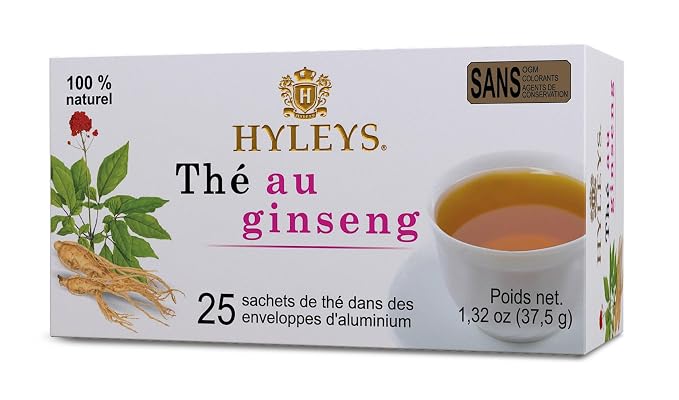 Hyleys Ginseng & Green Tea with Natural Guarana & Orange Flavor - Herbal Energy Tea - 25 Tea Bags