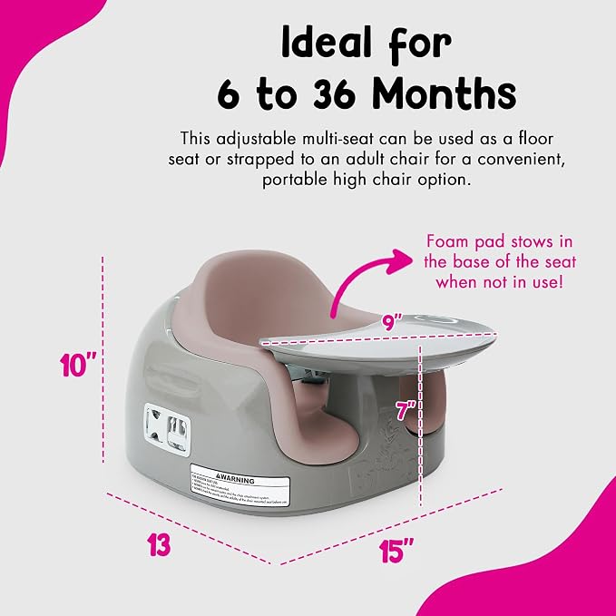 Bumbo 2 Pack 3-in-1 Multi-Seat for 6 to 36 Months, Travel Baby Feeding & Play Floor Seat, All-in-One Portable Booster with Tray & Toddler High Chair, Breige/Sonoran Rose (2 Pack)