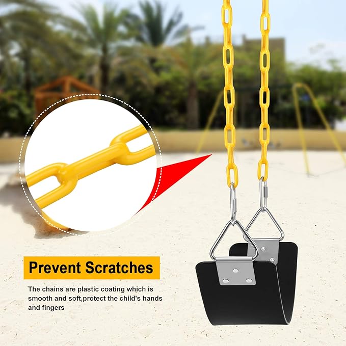 2 Pack Swing Sets, AGPTEK Swing Seat with 66 Inch Anti-Rust Chains Thermoplastic Coated, Support 250lb, Accessories Replacement with Snap Hooks for Outdoors, Playground (Black)