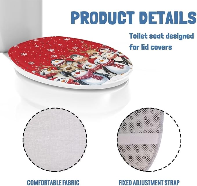 Christmas Penguin Toilet Tank Cover for Xmas Decor Rv Oblong Toilet Seat Cover with Elastic Edges Bathroom Decoration Accessories,Replacement