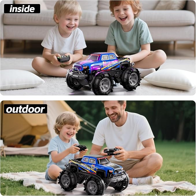 JUKUDAHU Remote Control Car for Boys 4-7, Amphibious RC Truck with Spray & Light, Remote Control Monster Truck Off-Road RC Cars for Boys Age 8-12, RC Cars for Adults Gift Toys 3-10