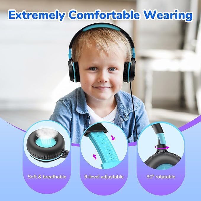 EarFun S1 Kids Headphones, Foldable Wired Headphones for Kids, 85dB Volume Limit, Stereo Sound, Adjustable Headband, Portable Lightweight On-Ear Headphone for School/Travel/Boys/Girls/PC, Black